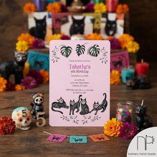 Niedlich Calavera Katzen Kindergeburtstag Einladun Einladung