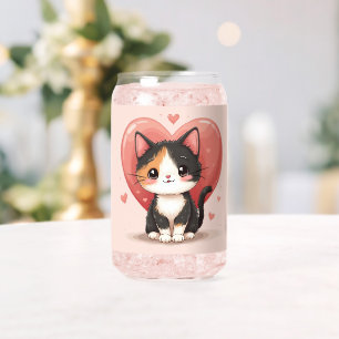 Niedlich Calico Cat Heart Kawaii Valentine Art Dosenglas