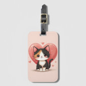 Niedlich Calico Cat Heart Kawaii Valentine Art Gepäckanhänger (Vorderseite Vertikal)