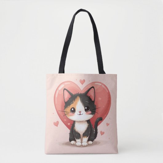 Niedlich Calico Cat Heart Kawaii Valentine Art Tasche (Vorderseite)