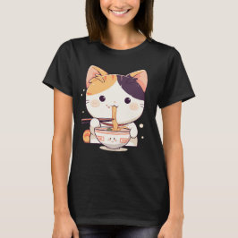 Niedlich Calico Cat Slurping Ramen T-Shirt