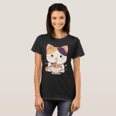 Niedlich Calico Cat Slurping Ramen T-Shirt (Vorne ganz)
