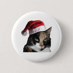 Niedlich Calico Cat Wear Weihnachtsmannmütze Button