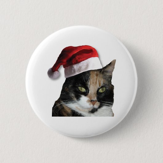 Niedlich Calico Cat Wear Weihnachtsmannmütze Button (Vorderseite)