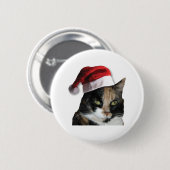 Niedlich Calico Cat Wear Weihnachtsmannmütze Button (Vorne & Hinten)