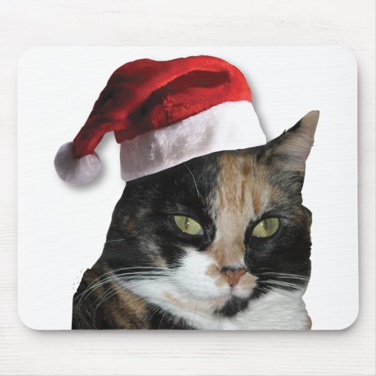 Niedlich Calico Cat Wear Weihnachtsmannmütze Mousepad (Vorne)