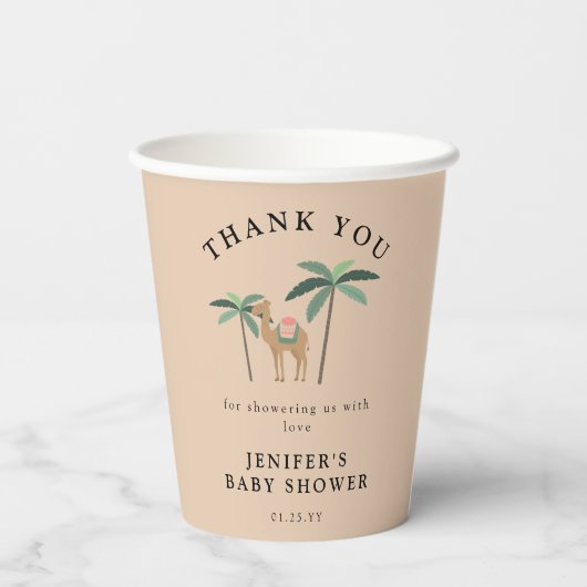 Niedlich Camel Desert Theme Kinderdusche Pappbecher (Rückseite)