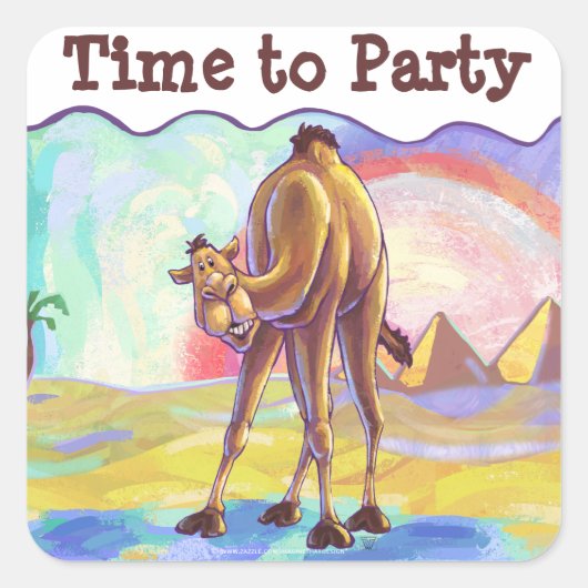 Niedlich Camel Time to Party Quadratischer Aufkleber (Vorderseite)
