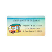 Niedlich Camper on Beach Winter Zuhause - neue Adr Adressaufkleber (Vorne)