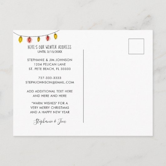 Niedlich Camper on Beach Winter Zuhause - neue Adr Ankündigungspostkarte (Rückseite)