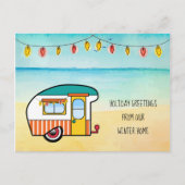 Niedlich Camper on Beach Winter Zuhause - neue Adr Ankündigungspostkarte (Vorderseite)