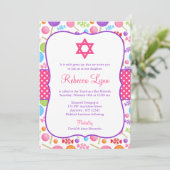 Niedlich Candy Bat Mitzvah Einladung (Stehend Vorderseite)