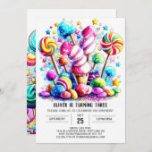 Niedlich Candy Boho Kindergeburtstag Einladung (Vorne/Hinten)