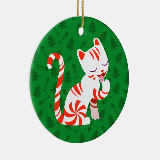 Niedlich Candy Cane Cat Keramikornament (Rechts)
