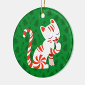Niedlich Candy Cane Cat Keramikornament (Links)