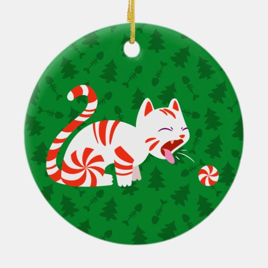 Niedlich Candy Cane Cat Keramikornament (Hinten)