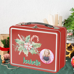 Niedlich Candy Cane Kids Foto Metal Lunchbox