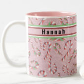 Niedlich Candy Cane Pink Glitzer Individuelle Name Zweifarbige Tasse