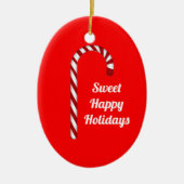 Niedlich Candy Cane Sweet Happy Holidays Keramik Ornament (Vorne)