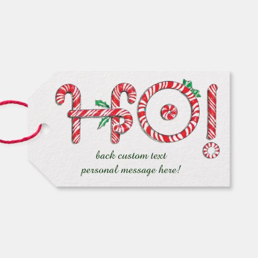 Niedlich Candy Cane Text Design mit dem Word HO! Geschenkanhänger (Rückseite Horizontal)