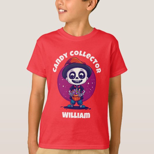 Niedlich Candy Collector Skeleton Boys Halloween T-Shirt (Vorderseite)