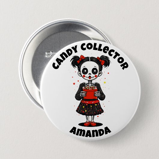 Niedlich Candy Collector Skeleton Girls Halloween Button (Vorne & Hinten)