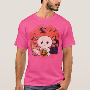 Niedlich Candy Eating Aolotl Pumpkin Basket Hallow T-Shirt