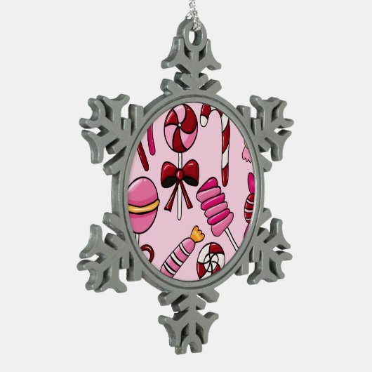 Niedlich Candy Schneeflocken Zinn-Ornament (Links)