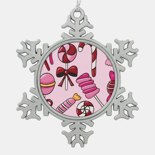 Niedlich Candy Schneeflocken Zinn-Ornament (Vorderseite)