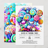 Niedlich Candyland Editable Birthday Einladung (Vorne/Hinten)