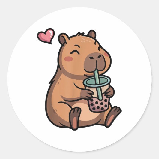 Niedlich Capybara Boba Bubble Tea Kawaii Capybara Runder Aufkleber (Vorderseite)