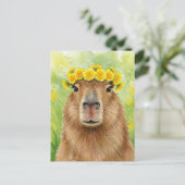 Niedlich Capybara Dandelion Wreath Blume Postkarte (Stehend Vorderseite)