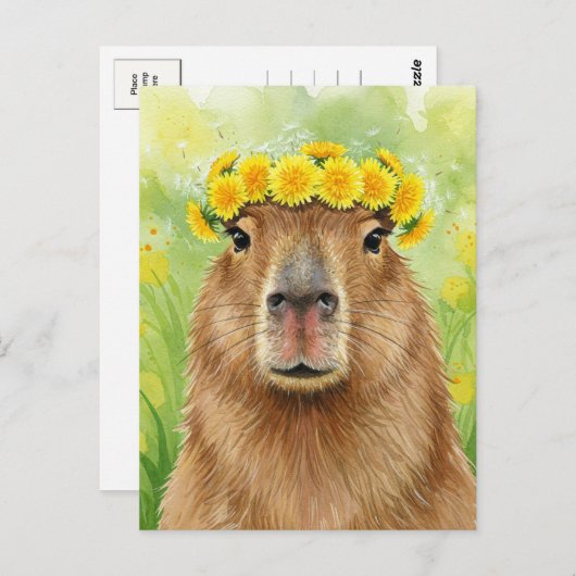 Niedlich Capybara Dandelion Wreath Blume Postkarte (Vorne/Hinten)
