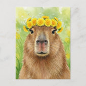 Niedlich Capybara Dandelion Wreath Blume Postkarte (Vorderseite)