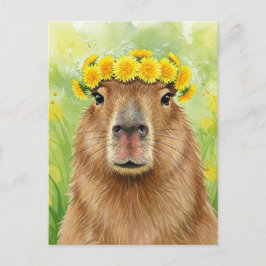 Niedlich Capybara Dandelion Wreath Blume Postkarte