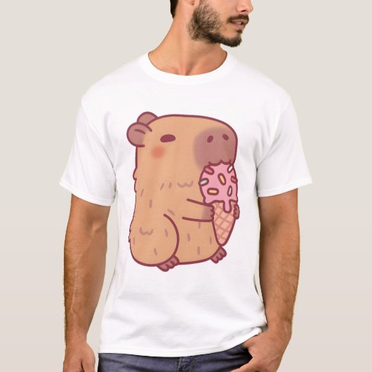 Niedlich Capybara Eating Ice Creme T-Shirt (Vorderseite)