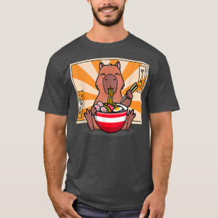 Niedlich Capybara Eating Ramen Funny Animal Anime  T-Shirt