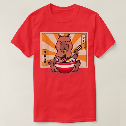 Niedlich Capybara Eating Ramen Funny Animal Anime T-Shirt (Design vorne)
