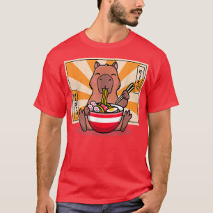 Niedlich Capybara Eating Ramen Funny Animal Anime T-Shirt
