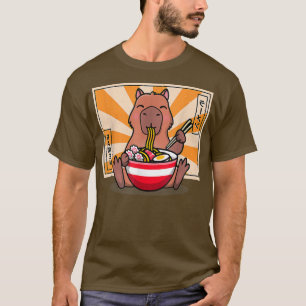Niedlich Capybara Eating Ramen Funny Animal Anime  T-Shirt