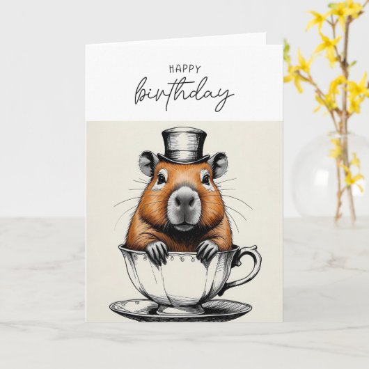 Niedlich Capybara Funny Birthday Card Karte (Gelbe Blume)