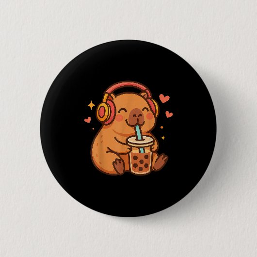 Niedlich Capybara Kawaii Anime Drinking Bubble Tee Button (Vorderseite)