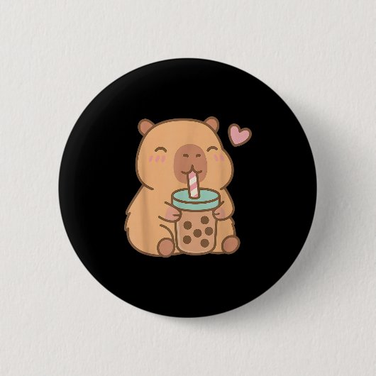 Niedlich Capybara Kawaii Anime Drinking Bubble Tee Button (Vorderseite)