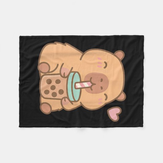 Niedlich Capybara Kawaii Anime Drinking Bubble Tee Fleecedecke (Vorderseite (Horizontal))