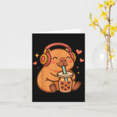 Niedlich Capybara Kawaii Anime Drinking Bubble Tee Karte (Gelbe Blume)