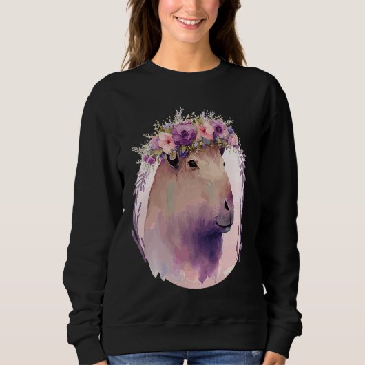 Niedlich Capybara Rodent Blume Crown Floral Waterc Sweatshirt (Vorderseite)