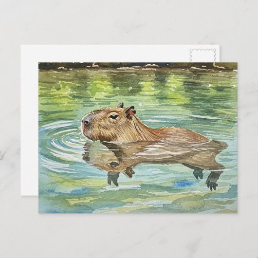Niedlich Capybara Schwimmen Postkarte (Vorne/Hinten)