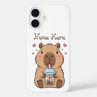 Niedlich Capybara Sipping Boba Tee iPhone 16 Hülle