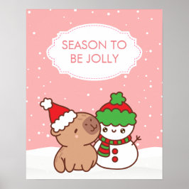 Niedlich Capybara & Snowman Winter Poster