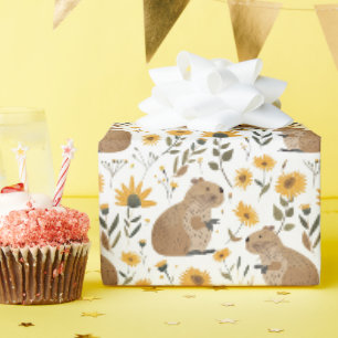 Niedlich Capybara Sonnenblume Geschenkpapier